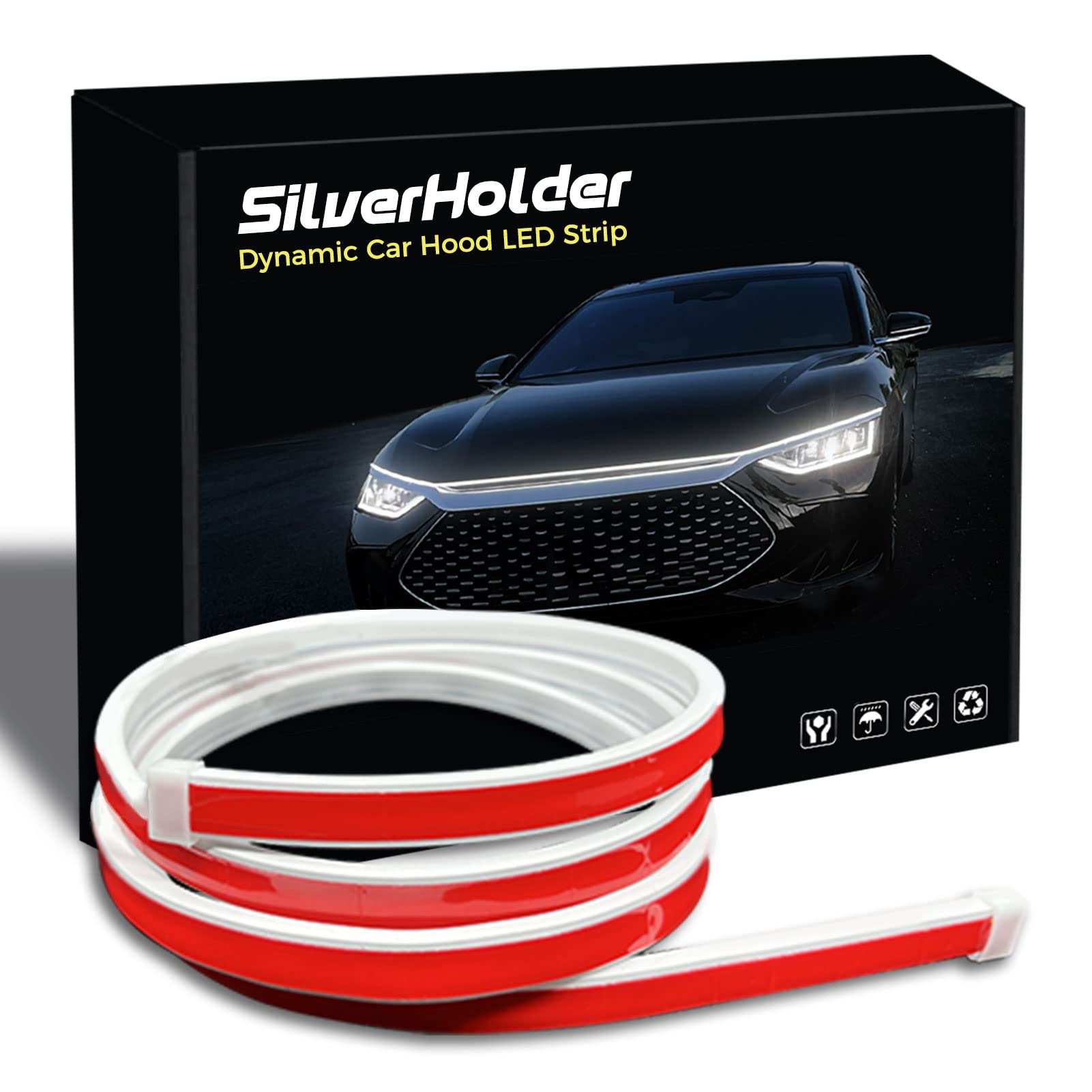 Silverholder Car Hood Light Strip White 70 Inches Exterior Flexible Daytime Led Running Light For Cars, Suvs, Trucks